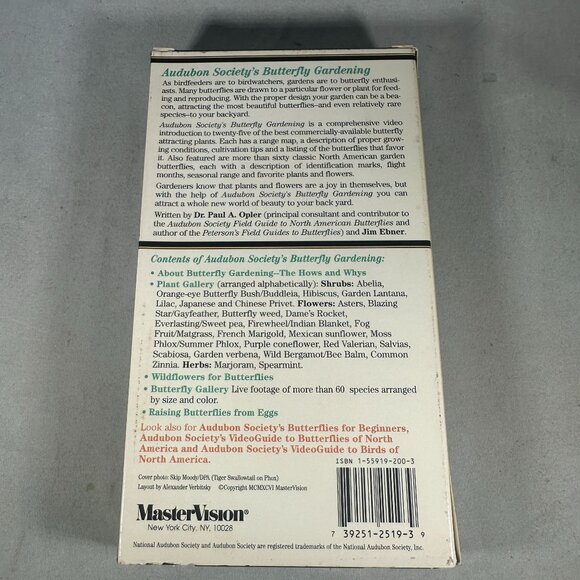Audubon Societys Butterfly Gardening VHS 1991 Educational Video 92 Min - Picture 2 of 4